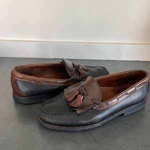 ALLEN EDMONDS Men's NASHUA Leather Black Brown Slip On Tassel Loafers Size 9.5 D